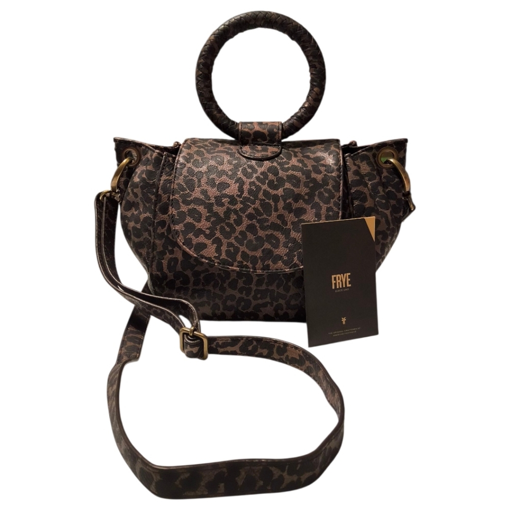 FRYE Maddie Leopard Print Leather Crossbody with O-Ring Handle and Strap Western